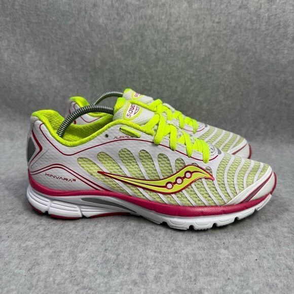 Saucony Kinvara 3 Womens Shoes Size 8 White Yellow Pink Low Top Running Sneakers - Picture 4 of 9